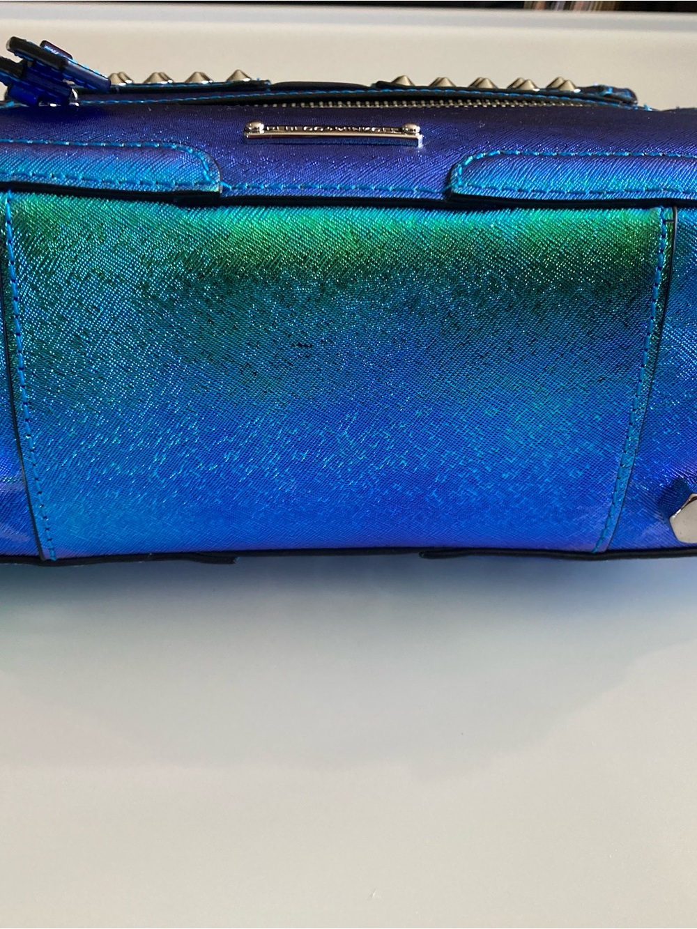 Rebecca Minkoff Iridescent Blue-Green Studded Satchel - Picture 13 of 15